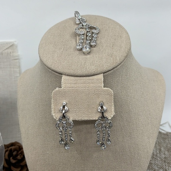 Vintage FACETS Sterling Silver Chandelier Earrings & Pendant Set w/ Pouches - Picture 5 of 11